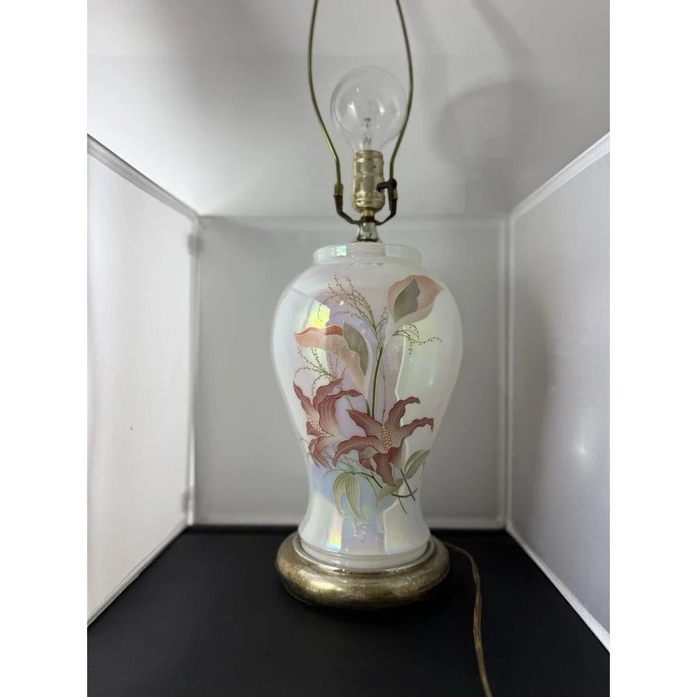 Vintage‎ 80s large chinoiserie Floral Table Lamp ginger jar Hollywood Regency
